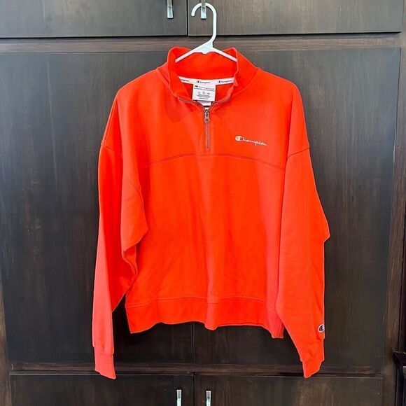 NWOT Champion Women’s Campus French Terry 1/4 Zip Top Orange Large - Picture 1 of 6